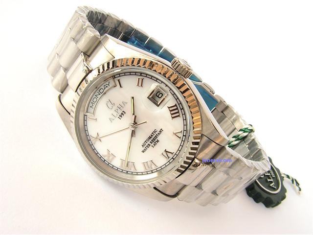 Orologio Alpha Day Date Automatico quadrante Madreperlato con Numeri Romani mm. 36.5 
