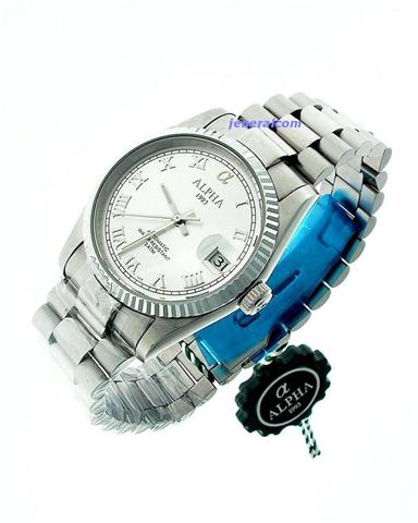 Orologio Alpha Date Quadrante Argentato con Numeri Romani Cinturino President. mm. 36.50