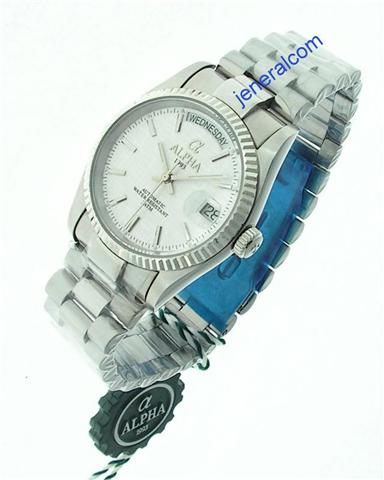 Orologio Alpha Day Date Automatico quadrante bianco con indici mm. 36.5 