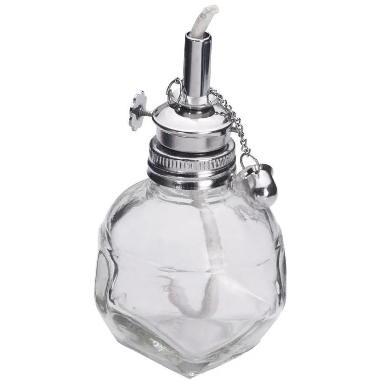 Lampada ad Alcool in Vetro 100 ml con Stoppino Grande e Tappo Inox