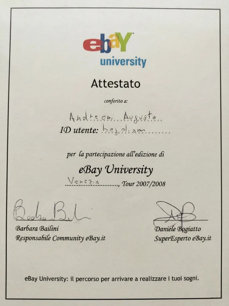 Attestato eBay University 2007 2008