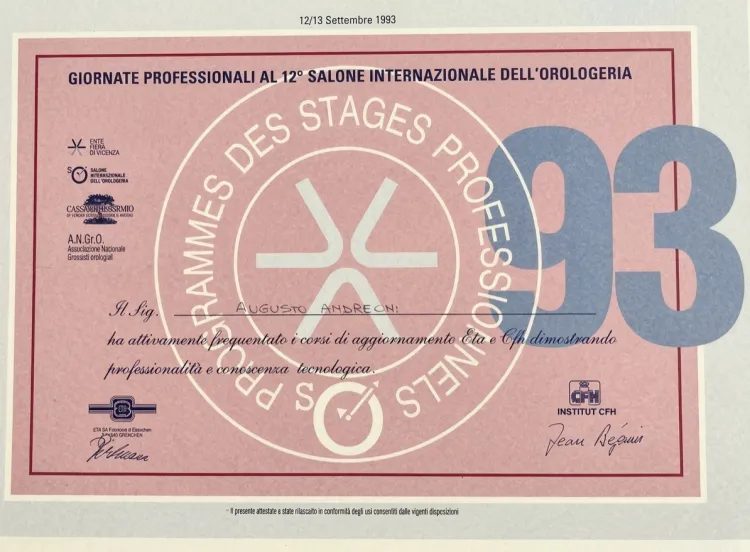 Attestato ETA CFH 1993