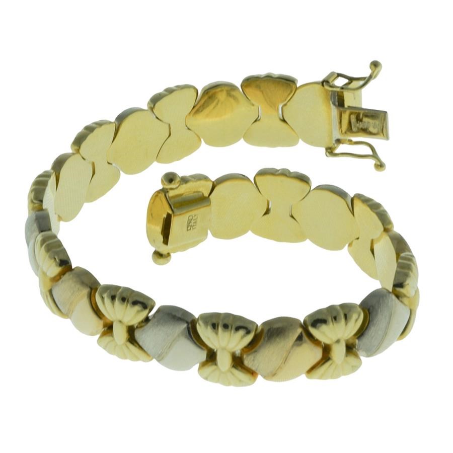 Bracciale da donna in oro 18kt con cuori e fiori in 3 colori oro
