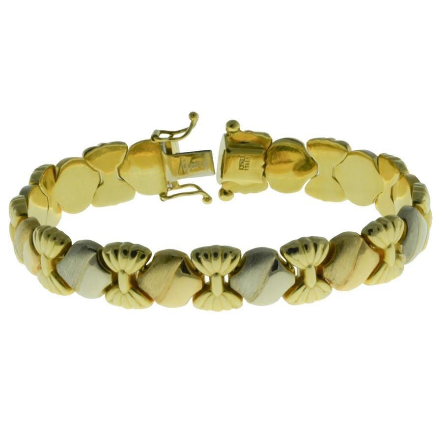 Bracciale da donna in oro 18kt con cuori e fiori in 3 colori oro Bracciale da donna in oro 18kt con cuori e fiori in 3 colori oro