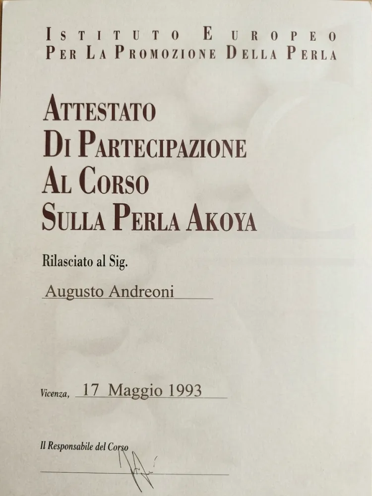 Attestato Perla Akoya 1993
