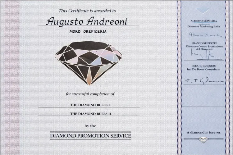 Attestato De Beers 1990