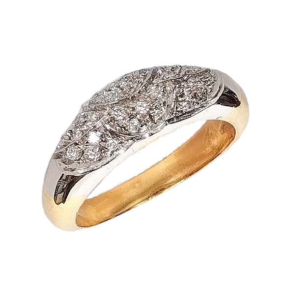 Anello a Pavé in Oro Bianco e Giallo 18 KT con Diamanti - Eleganza Unica e Romantica Anello a Pavé in Oro Bianco e Giallo 18 KT con Diamanti - Eleganza Unica e Romantica