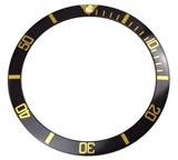 Lunetta per Rolex Submariner Nera con Numeri Dorati Diametro mm 36.50 x 30.30