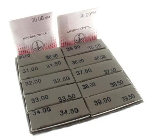 Scatola 100 vetri per orologio minerali piani, spessore mm 1.00  Scatola 100 vetri per orologio minerali piani, spessore mm 1.00