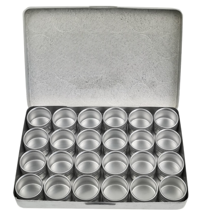 Scatola in Alluminio con 24 contenitori con coperchio trasparente Scatola in Alluminio con 24 contenitori con coperchio trasparente