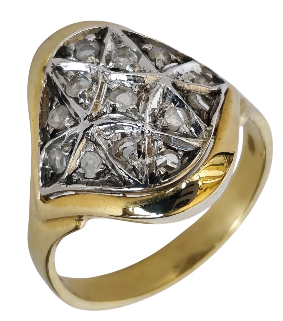 Anello Donna Pavé con Diamanti Rosetta – Foglia Fiorentina Ovale in Oro e Argento Anello Donna Pavé con Diamanti Rosetta – Foglia Fiorentina Ovale in Oro e Argento