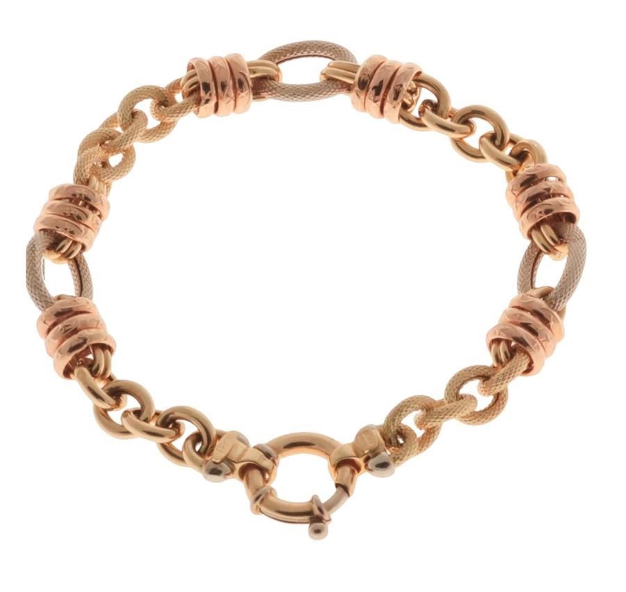 Bracciale oro donna rollò con oro giallo, bianco e rosso Bracciale oro donna rollò con oro giallo, bianco e rosso