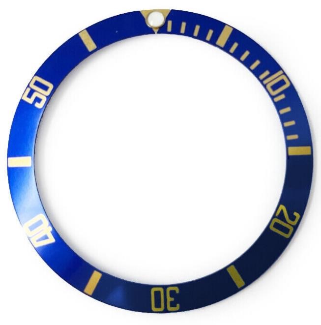 Lunetta per Rolex Submariner Blu con Numeri Dorati diametro mm 36.50 x 30.30 Lunetta per Rolex Submariner Blu con Numeri Dorati diametro mm 36.50 x 30.30